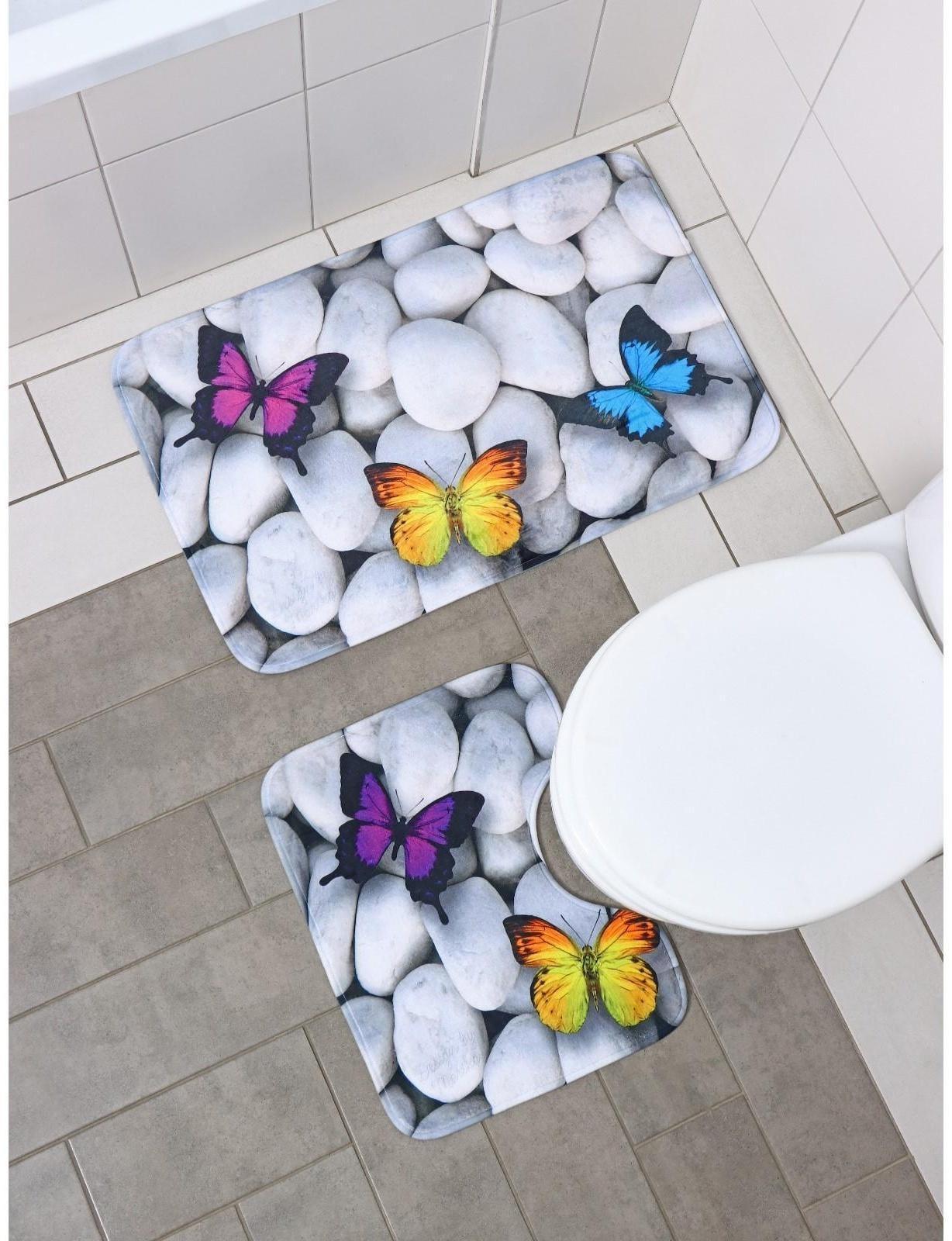 Набор ковриков для ванной и туалета Доляна «Камни», 2 шт: 40×50, 50×80 см, цвет белый