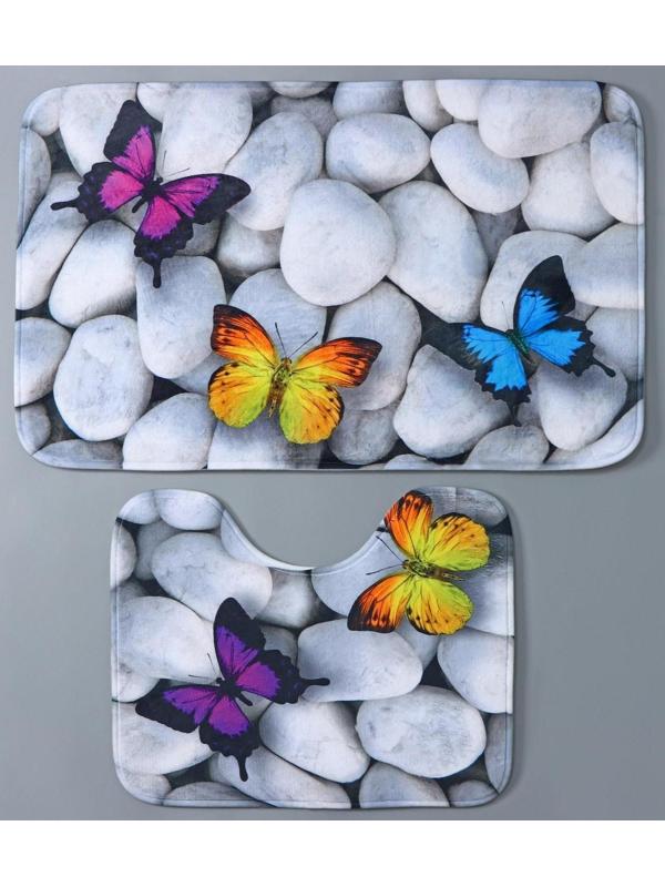 Набор ковриков для ванной и туалета Доляна «Камни», 2 шт: 40×50, 50×80 см, цвет белый