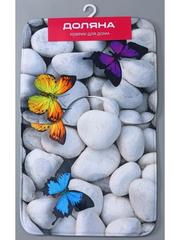 Набор ковриков для ванной и туалета Доляна «Камни», 2 шт: 40×50, 50×80 см, цвет белый