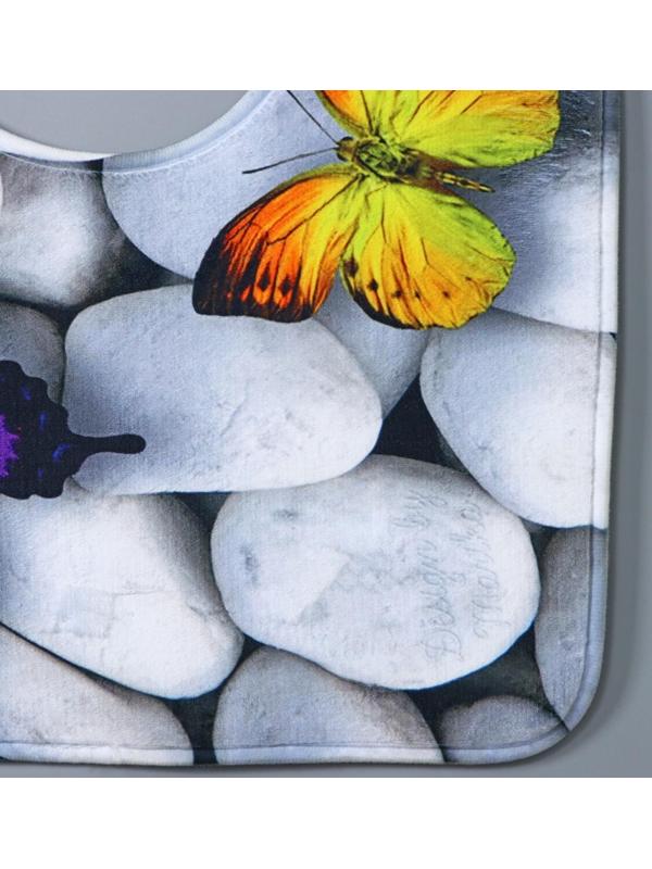 Набор ковриков для ванной и туалета Доляна «Камни», 2 шт: 40×50, 50×80 см, цвет белый