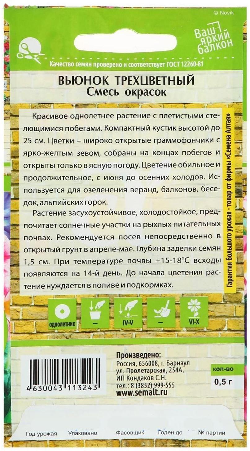 Семена цветов Вьюнок Смесь окрасок трехцветный, О, цп, 0,5 г