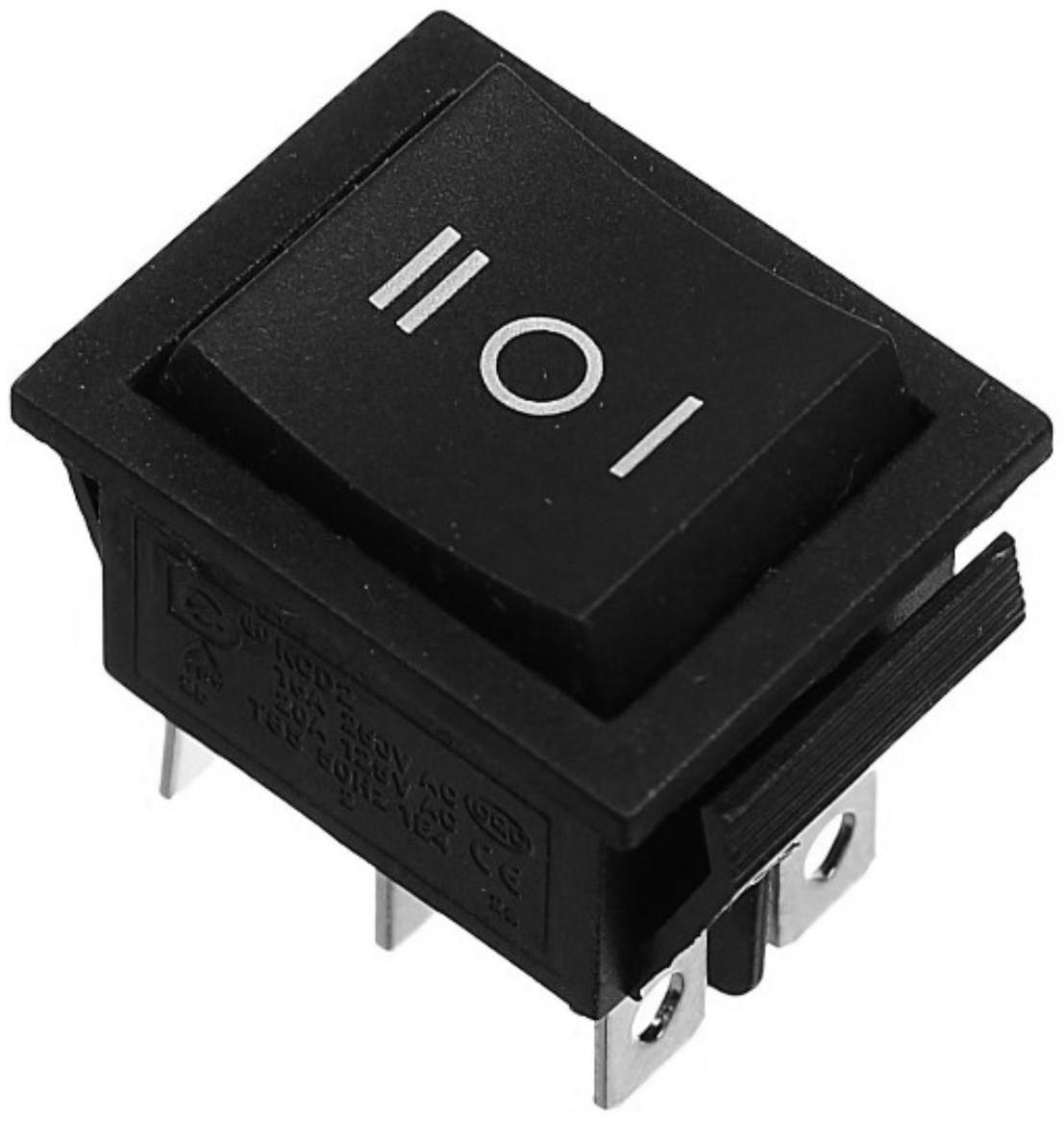 Кнопка - выключатель, трехпозиционный, 250 Вт, 15 А, 6 с, черный с нейтралью