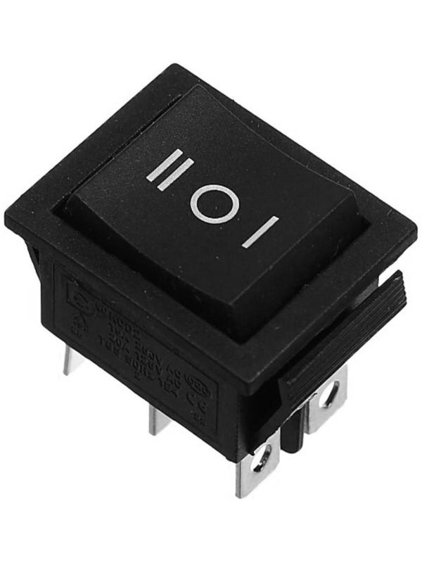 Кнопка - выключатель, трехпозиционный, 250 Вт, 15 А, 6 с, черный с нейтралью