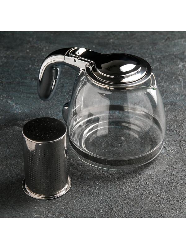 Чайник стеклянный заварочный «Сталь», 1 л, с металлическим ситом