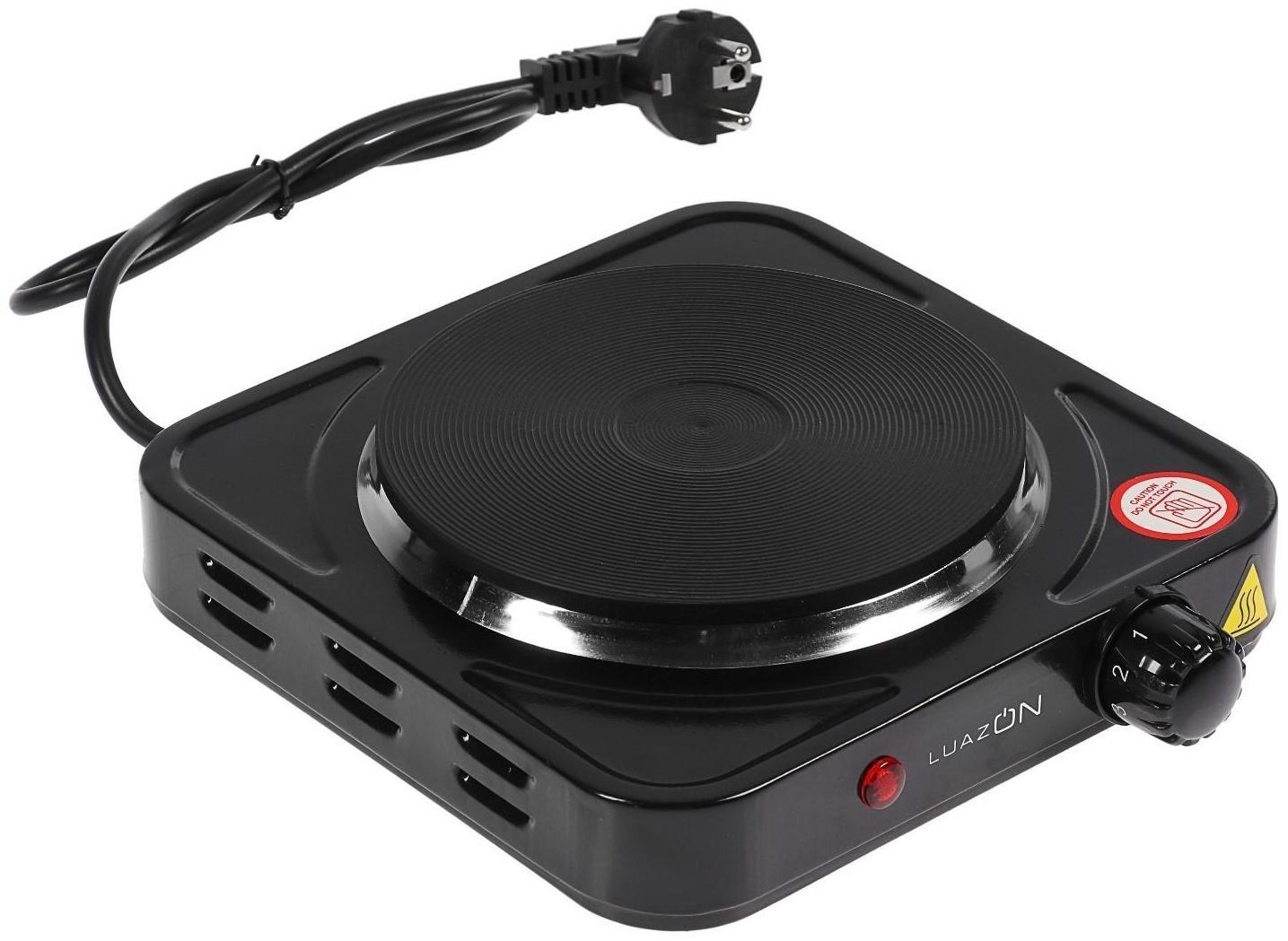 Плитка электрическая Luazon LHP-002, 1 конфорка, 1000 Вт, нагреватель диск, чёрная