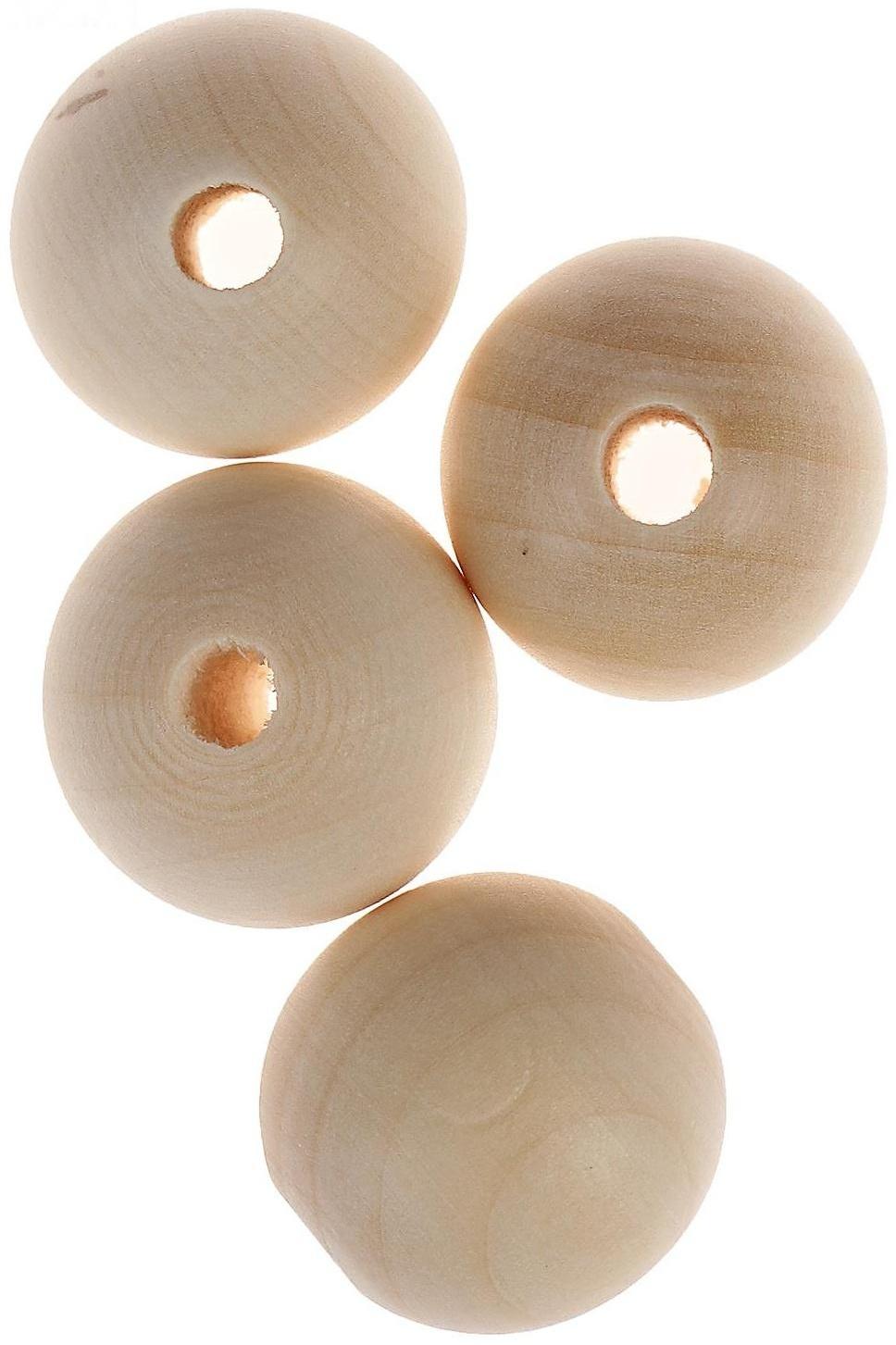 Бусины деревянные d=25 мм (набор 4 шт) без покрытия