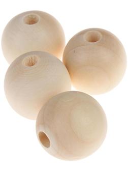 Бусины деревянные d=25 мм (набор 4 шт) без покрытия