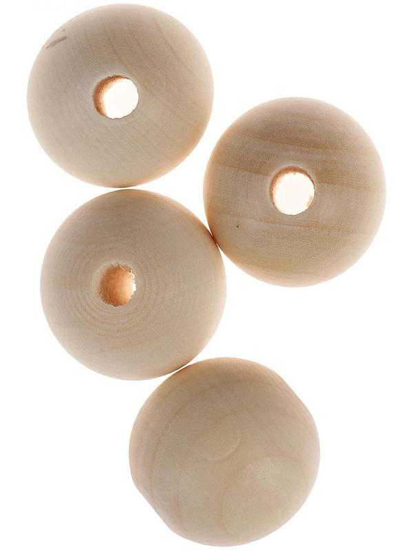 Бусины деревянные d=25 мм (набор 4 шт) без покрытия