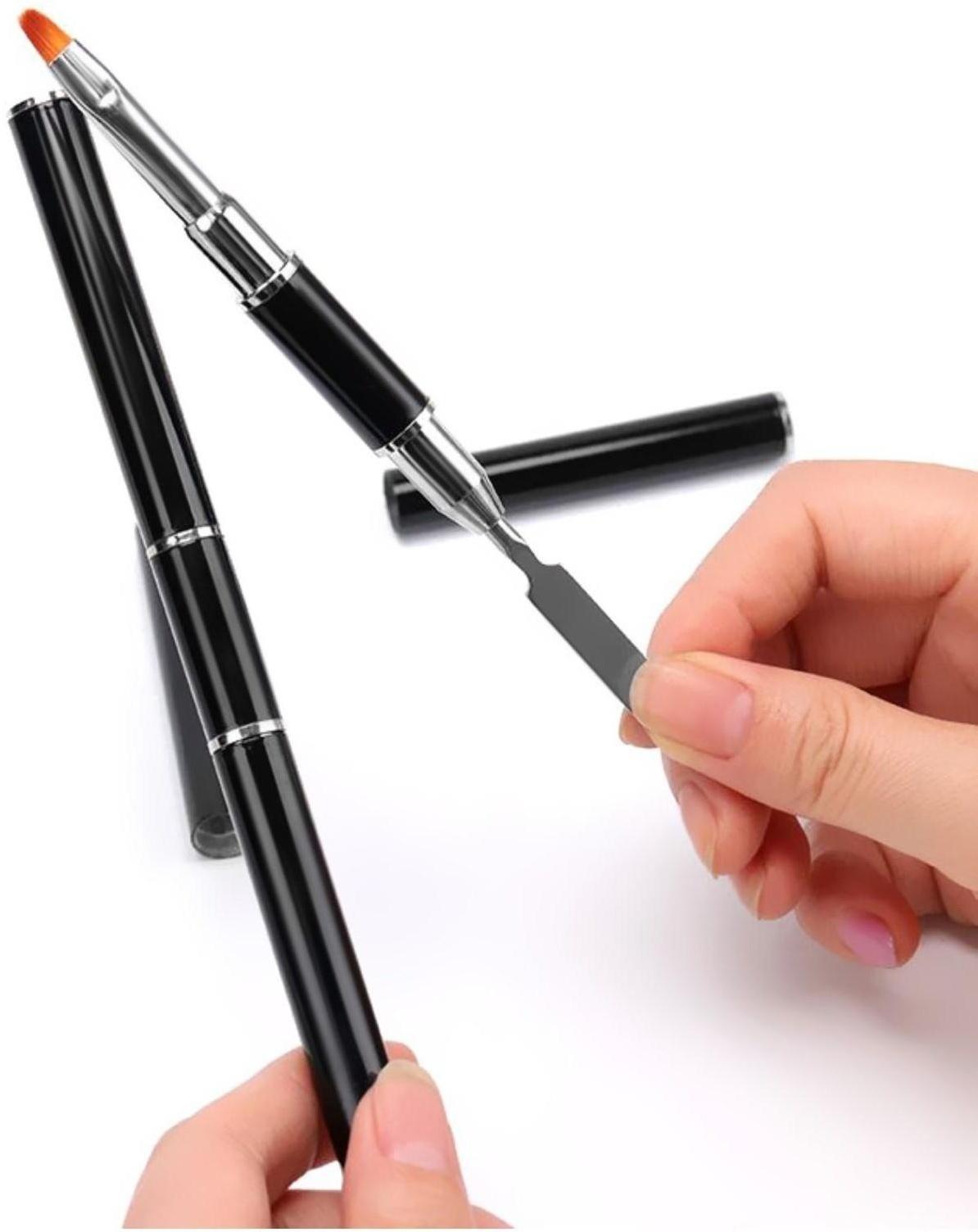 Кисть-шпатель для акрил-геля, лепесток, 14 см, ворс 6 × 9 мм, цвет чёрный/серебристый