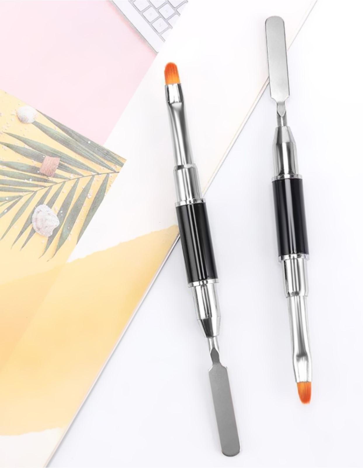 Кисть-шпатель для акрил-геля, лепесток, 14 см, ворс 6 × 9 мм, цвет чёрный/серебристый