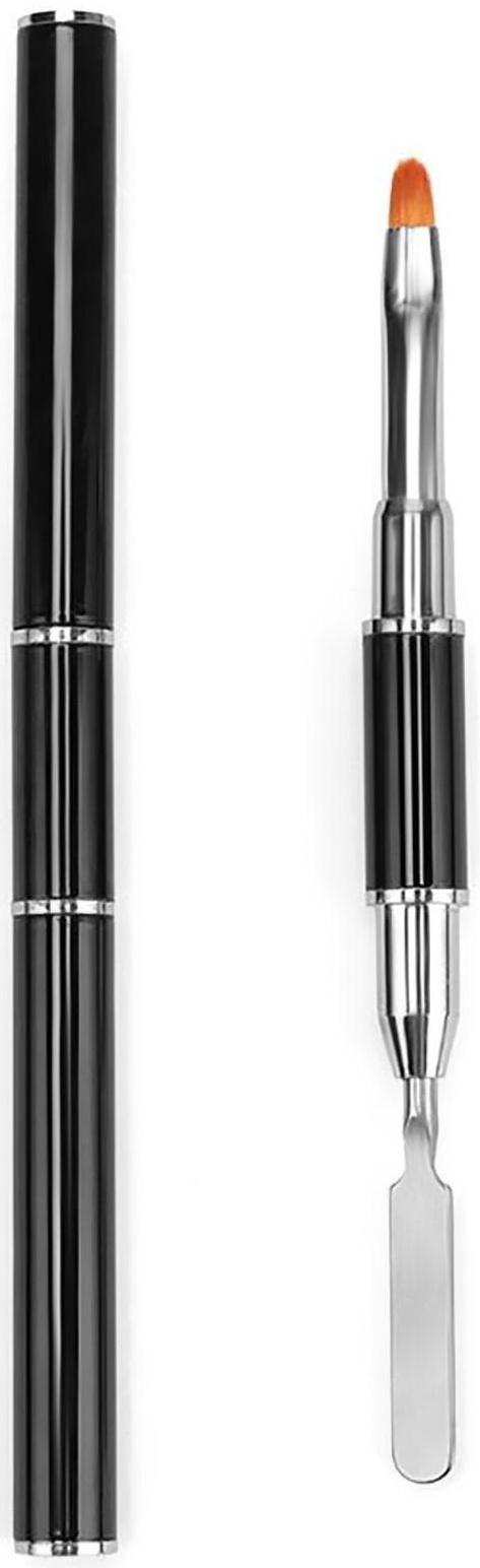 Кисть-шпатель для акрил-геля, лепесток, 14 см, ворс 6 × 9 мм, цвет чёрный/серебристый