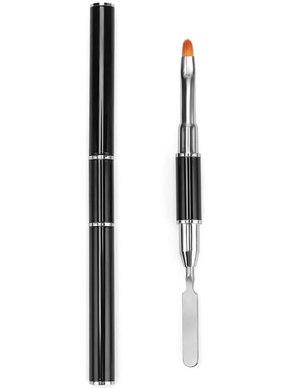 Кисть-шпатель для акрил-геля, лепесток, 14 см, ворс 6 × 9 мм, цвет чёрный/серебристый