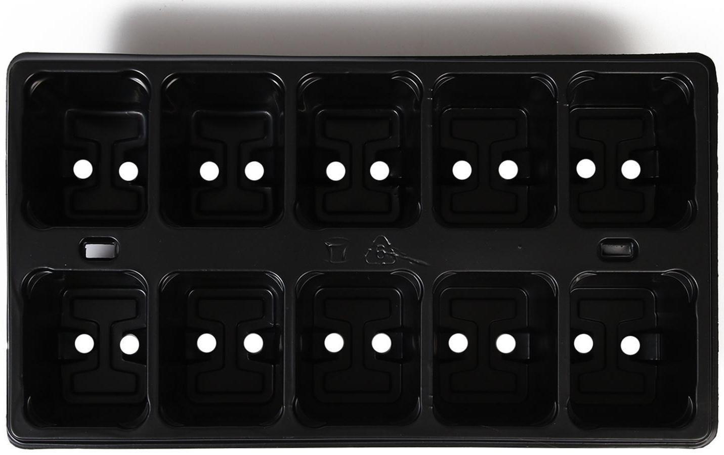 Кассета для рассады, 10 ячеек по 100 мл, чёрная, Greengo