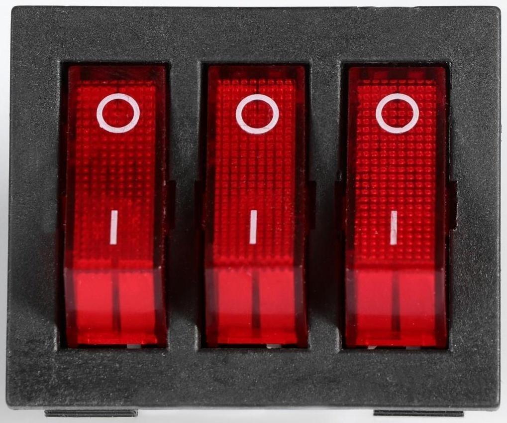 Выключатель трехклавишный с подсветкой, красный