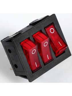 Выключатель трехклавишный с подсветкой, красный