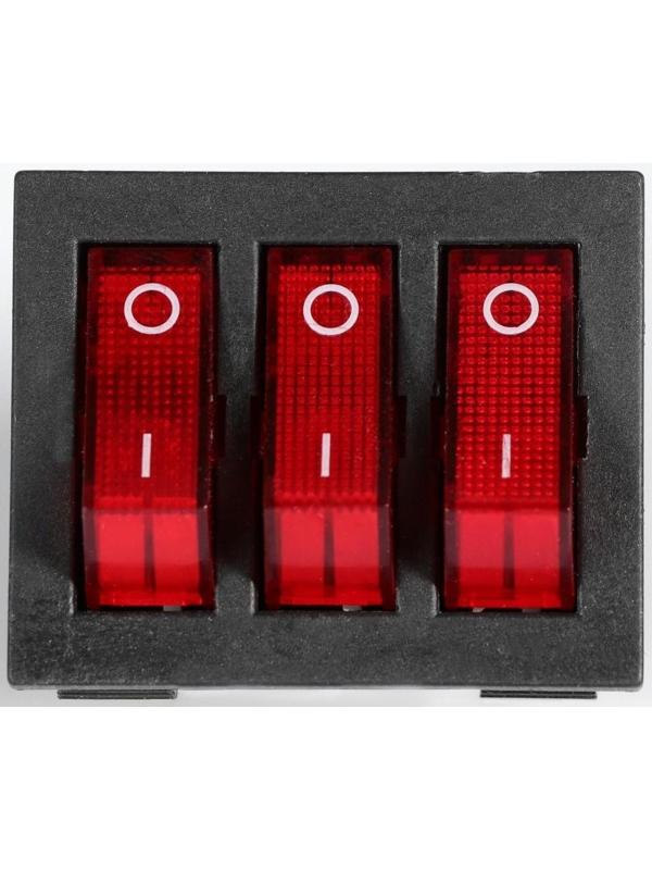 Выключатель трехклавишный с подсветкой, красный