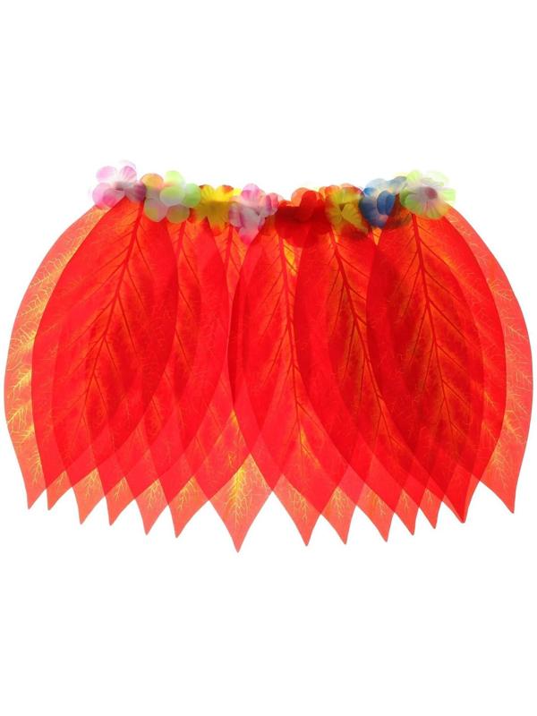 Гавайская юбка «Листики красные и цветочки» 36 см