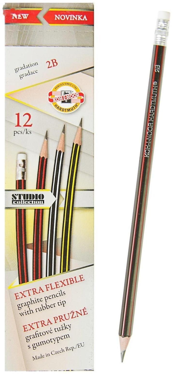 Карандаш чернографитный Koh-I-Noor 1397 2B, сверхгибкий, с ластиком, цена за 1 шт.