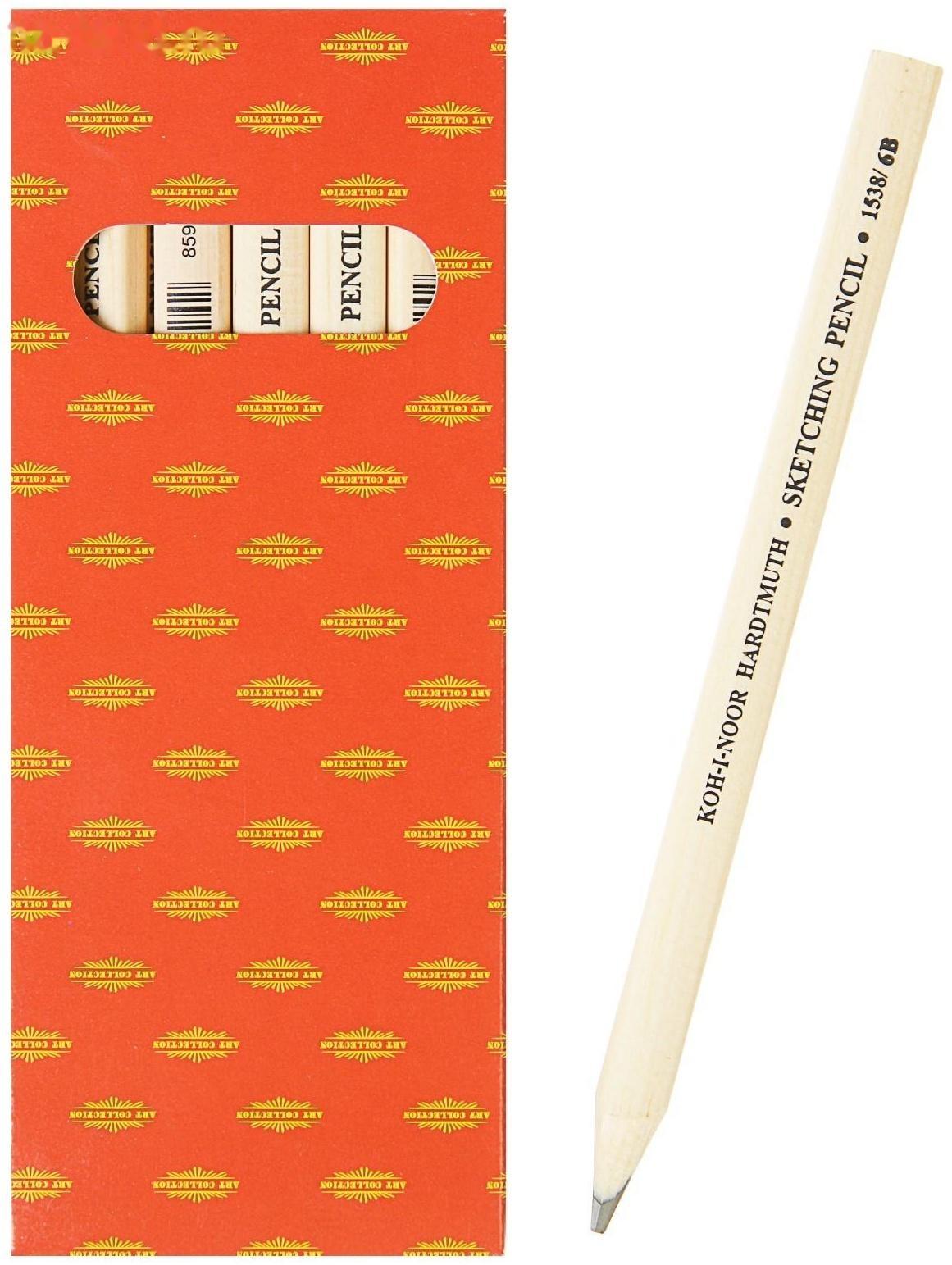 Карандаш художественный чернографитный 5.0 мм, Koh-I-Noor 1538 6B, L=174 мм