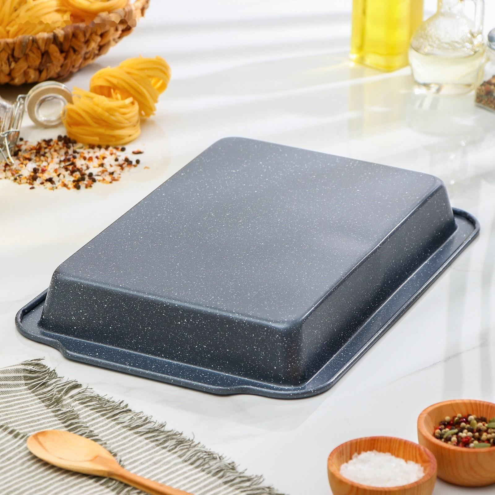 Противень Доляна «Прямоугольник. Элин», 40,5×27×4,5 см, антипригарное покрытие, цвет серый