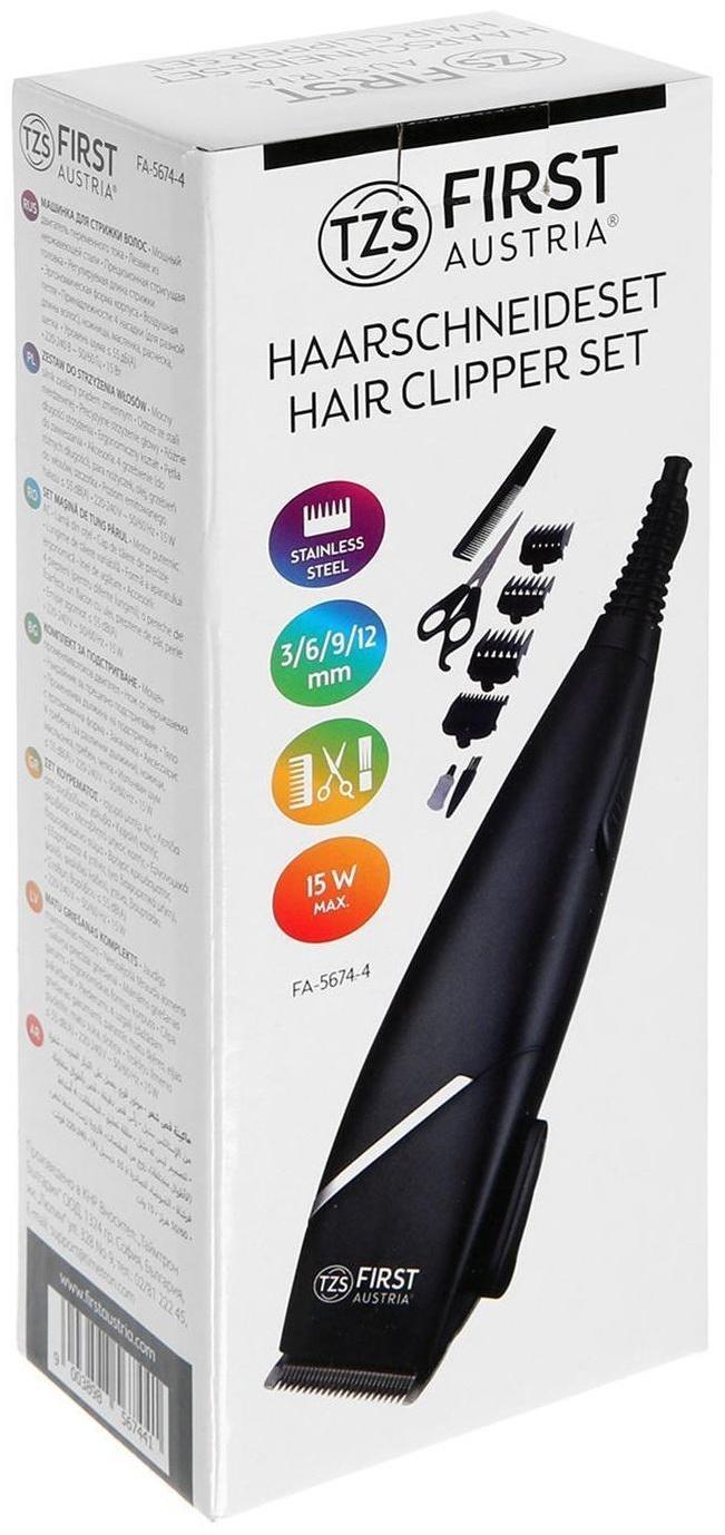 Машинка для стрижки FIRST FA-5674-4, 15 Вт, 4 насадки, 220 В, чёрная
