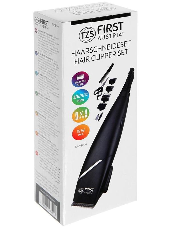 Машинка для стрижки FIRST FA-5674-4, 15 Вт, 4 насадки, 220 В, чёрная