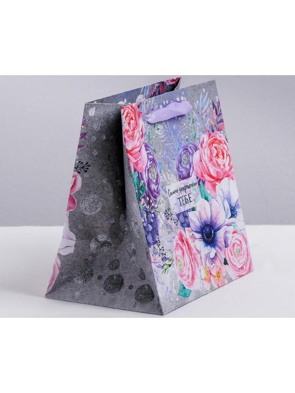 Пакет крафтовый квадратный «Цветочный вихрь», 30 × 30 × 12 см