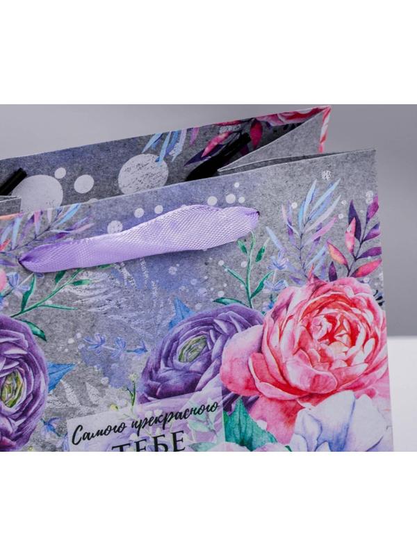 Пакет крафтовый квадратный «Цветочный вихрь», 30 × 30 × 12 см