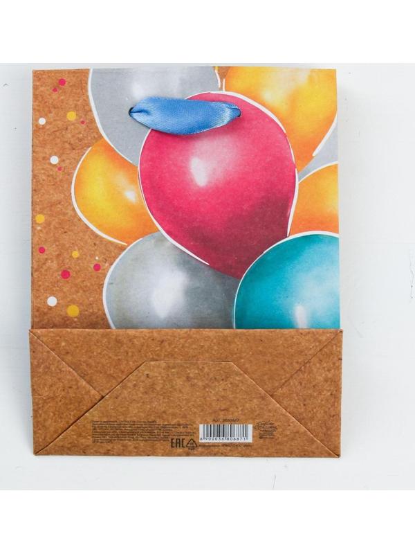 Пакет крафтовый вертикальный «Весёлый праздник», S 12 × 15 × 5.5 см