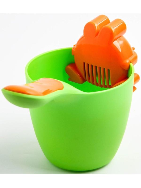 Ковш для купания и мытья головы, детский банный ковшик, хозяйственный с насадкой-лейкой  «Лягушонок», 500 мл., цвет МИКС