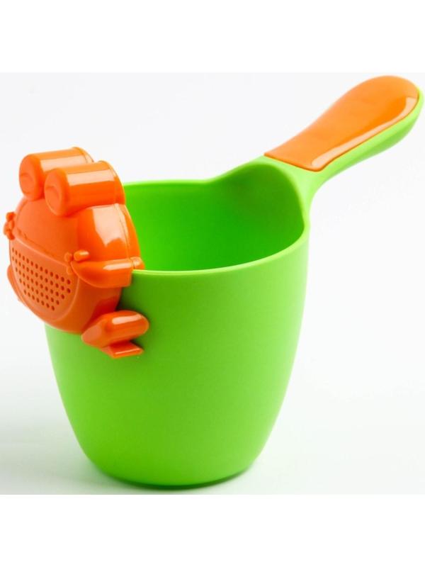 Ковш для купания и мытья головы, детский банный ковшик, хозяйственный с насадкой-лейкой  «Лягушонок», 500 мл., цвет МИКС