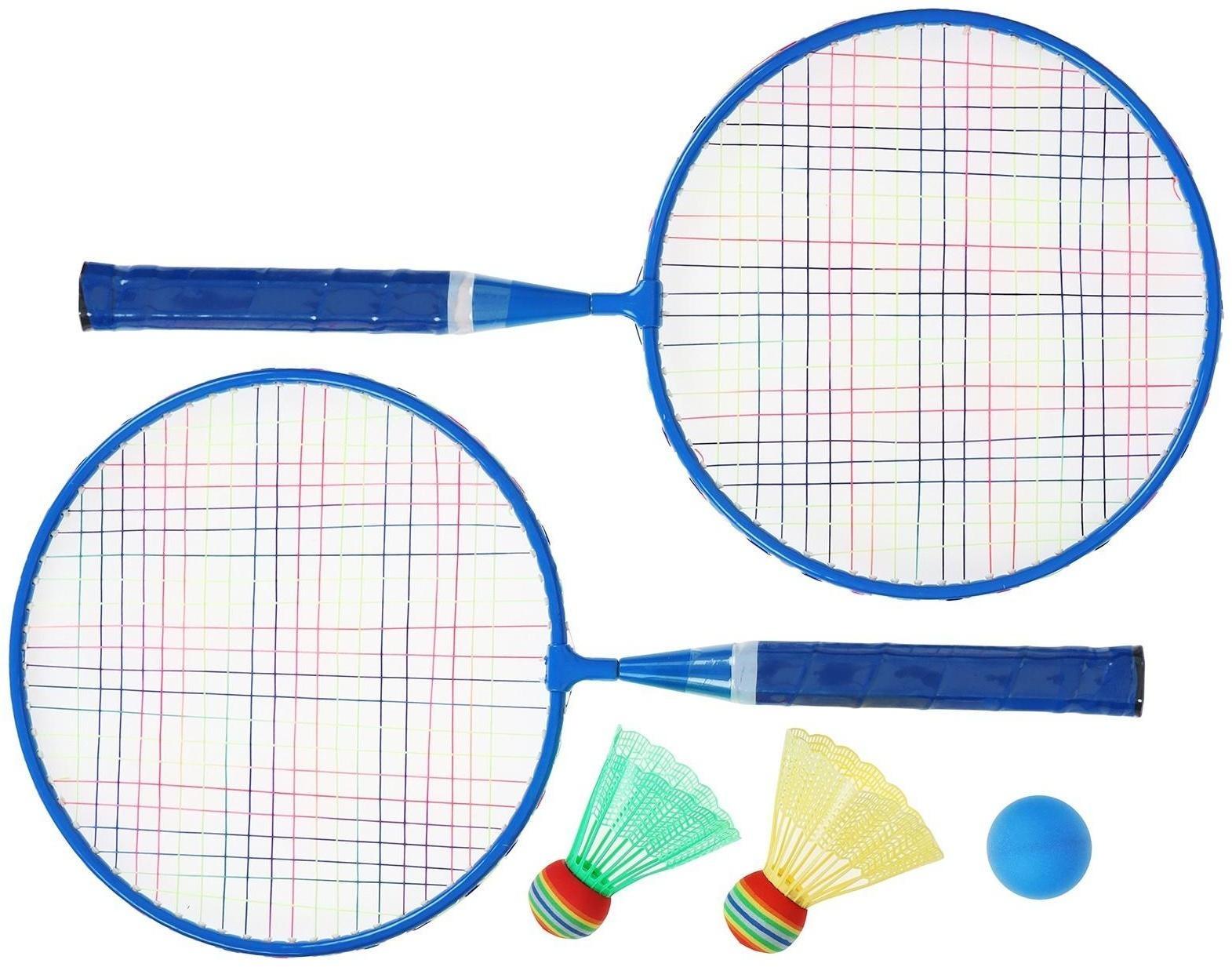 Набор для игры в бадминтон, 2 ракетки 44 см, алюминий, 2 волана, мяч, в сумке, цвета МИКС