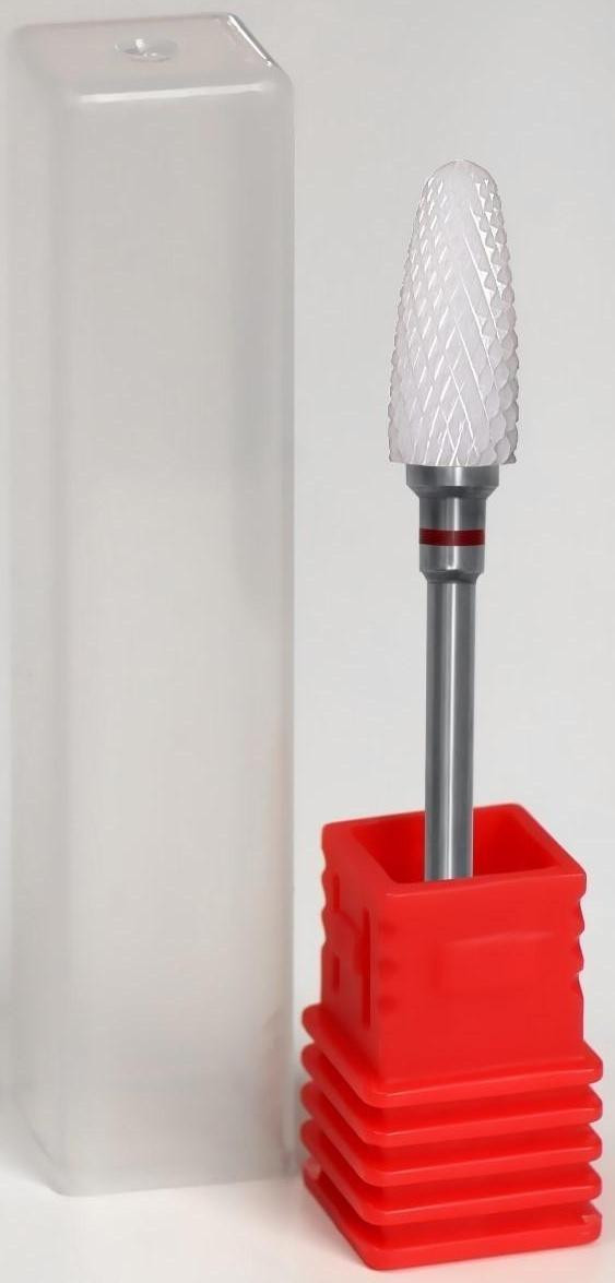 Фреза керамическая для маникюра «Кукуруза», мелкая нарезка, 6 × 15 мм, в пластиковом футляре, цвет белый