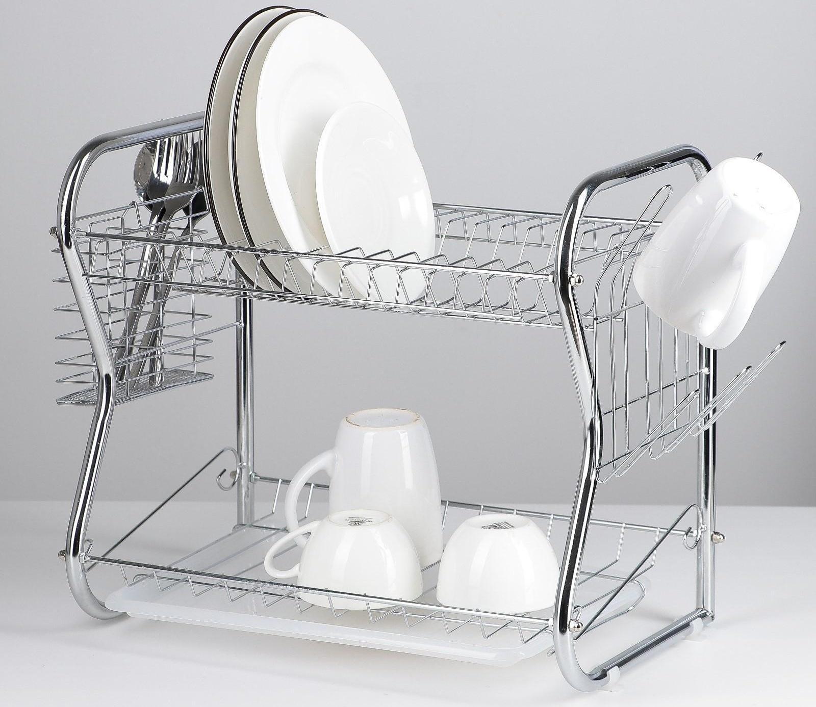 Сушилка для посуды Доляна «Стойка», В-образная, 40×23,5×34 см, цвет хром