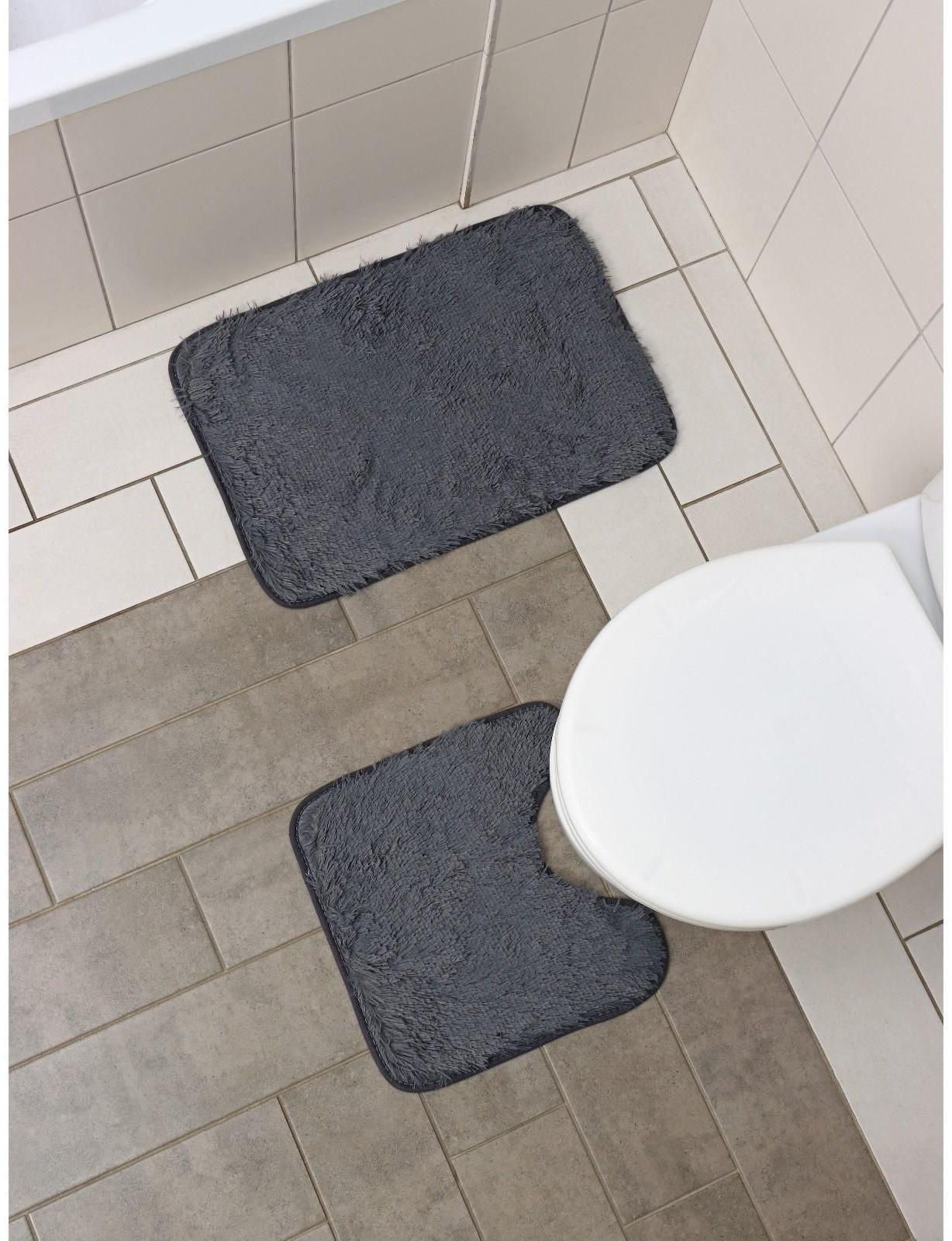 Набор ковриков для ванной и туалета Доляна «Пушистик», 2 шт: 38×40, 40×60 см, цвет серый