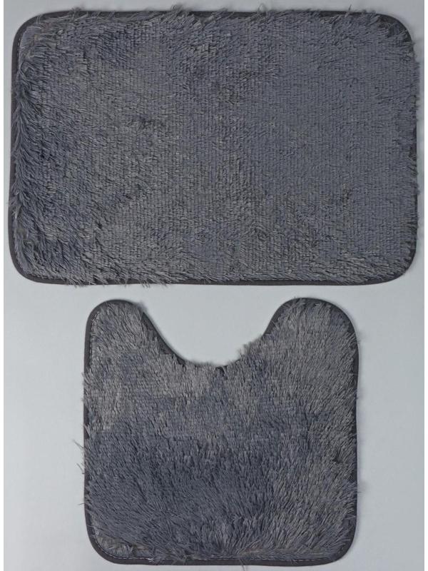 Набор ковриков для ванной и туалета Доляна «Пушистик», 2 шт: 38×40, 40×60 см, цвет серый