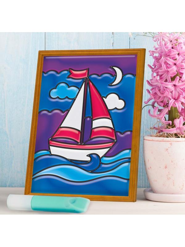 Витражная мини-картина «Парусник» 10 х 15 см. Набор для творчества