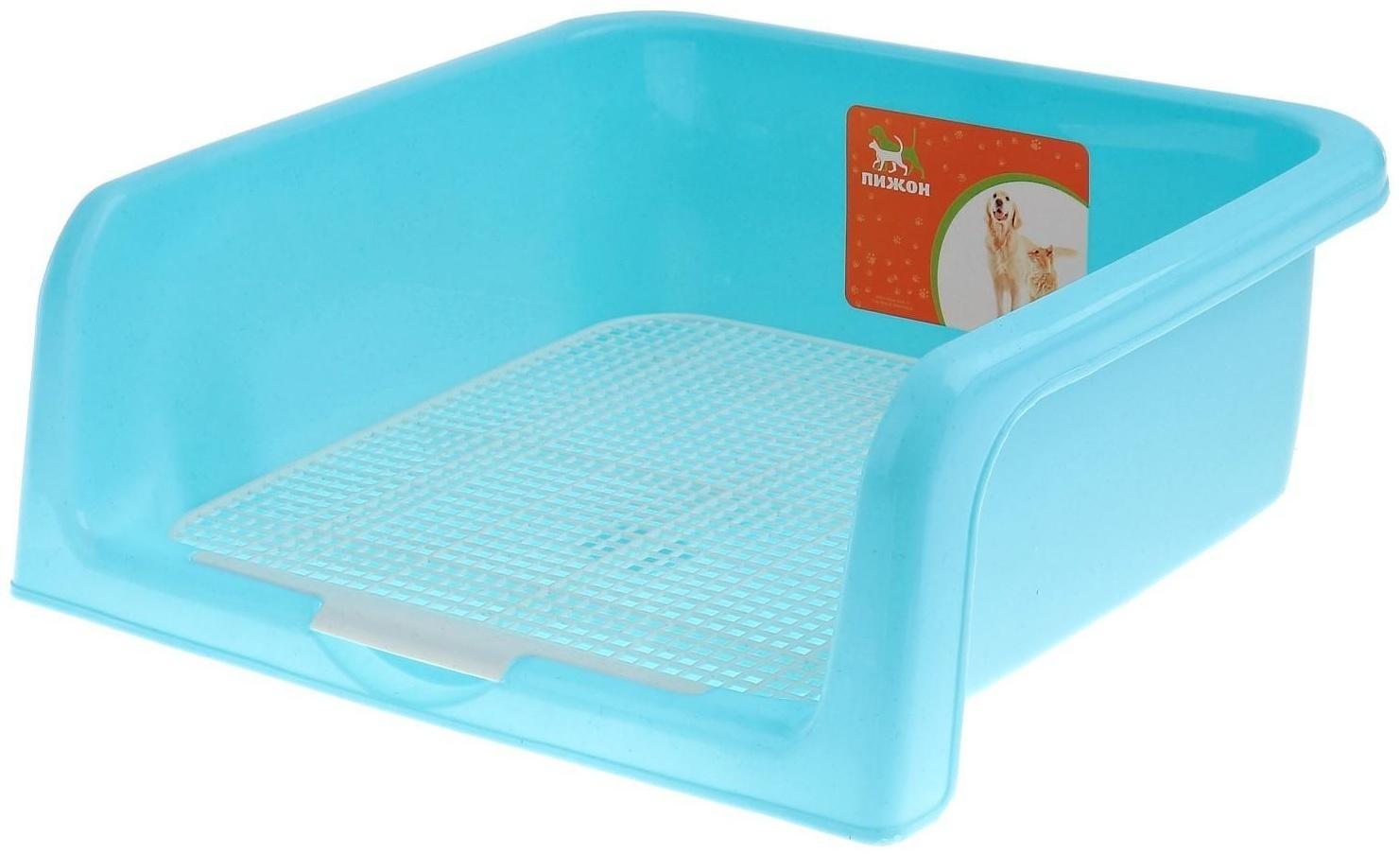 Туалет для собак с высокими бортами и съемной сеткой 42х41х16 см, голубой