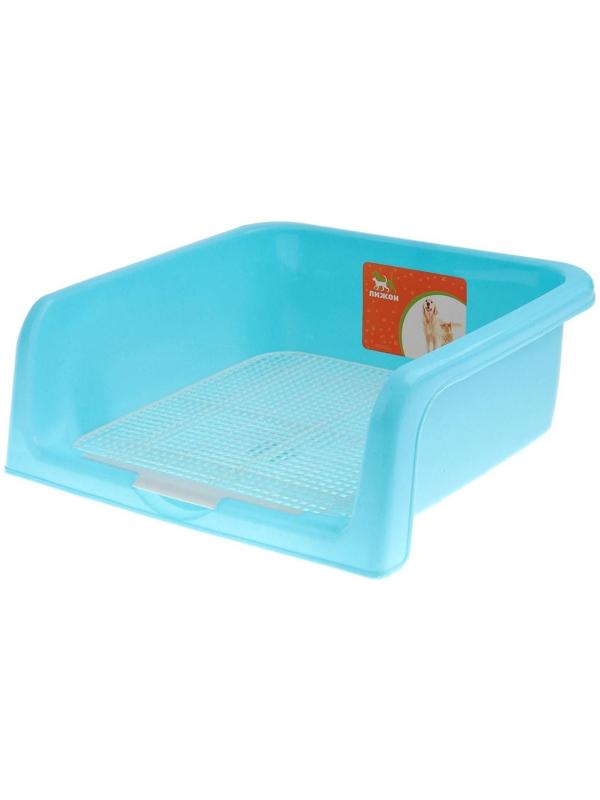 Туалет для собак с высокими бортами и съемной сеткой 42х41х16 см, голубой