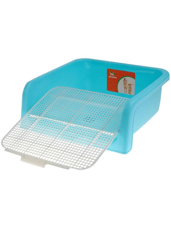 Туалет для собак с высокими бортами и съемной сеткой 42х41х16 см, голубой