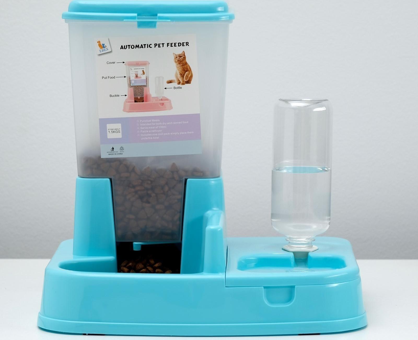 Комплекс: контейнер для корма (1,5 кг), съемная миска и поилка, голубой