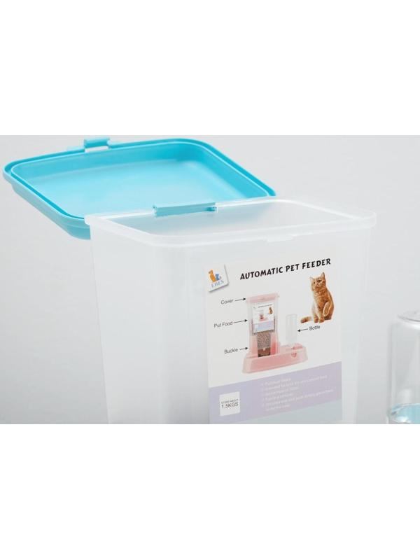 Комплекс: контейнер для корма (1,5 кг), съемная миска и поилка, голубой