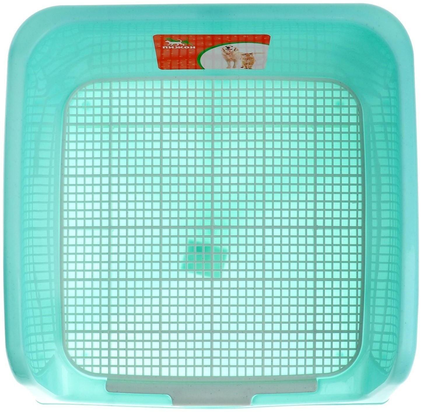 Туалет для собак с высокими бортами и съемной сеткой 42х41х16 см, зеленый
