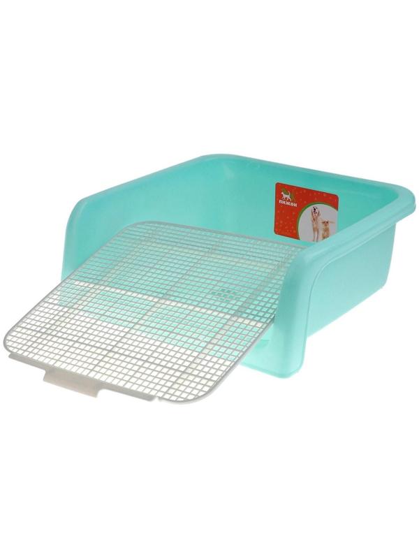 Туалет для собак с высокими бортами и съемной сеткой 42х41х16 см, зеленый