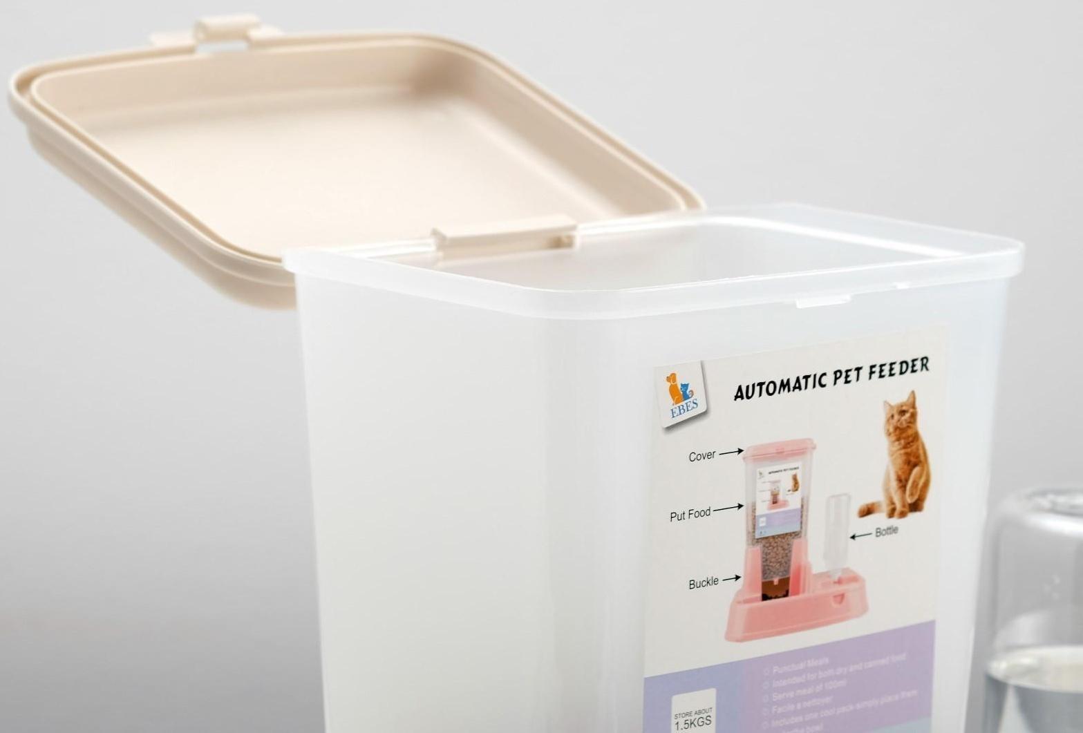 Комплекс: контейнер для корма (1,5 кг), съемная миска и поилка, бежевый