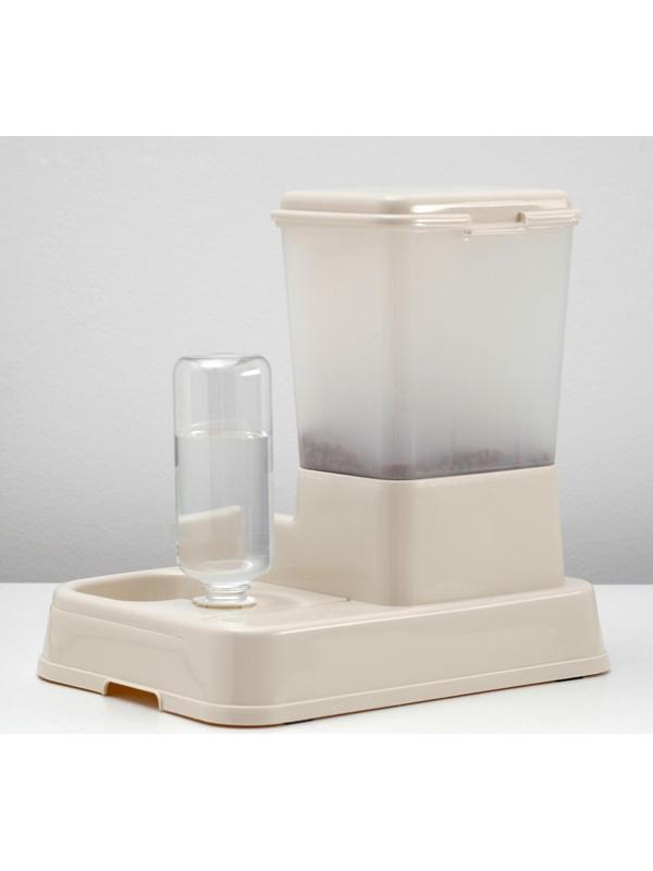 Комплекс: контейнер для корма (1,5 кг), съемная миска и поилка, бежевый