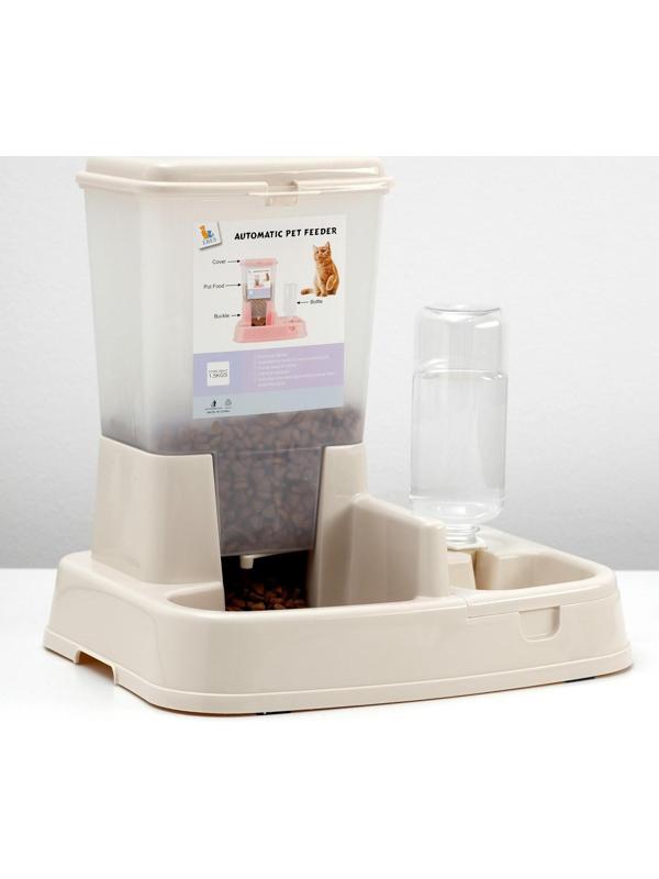 Комплекс: контейнер для корма (1,5 кг), съемная миска и поилка, бежевый