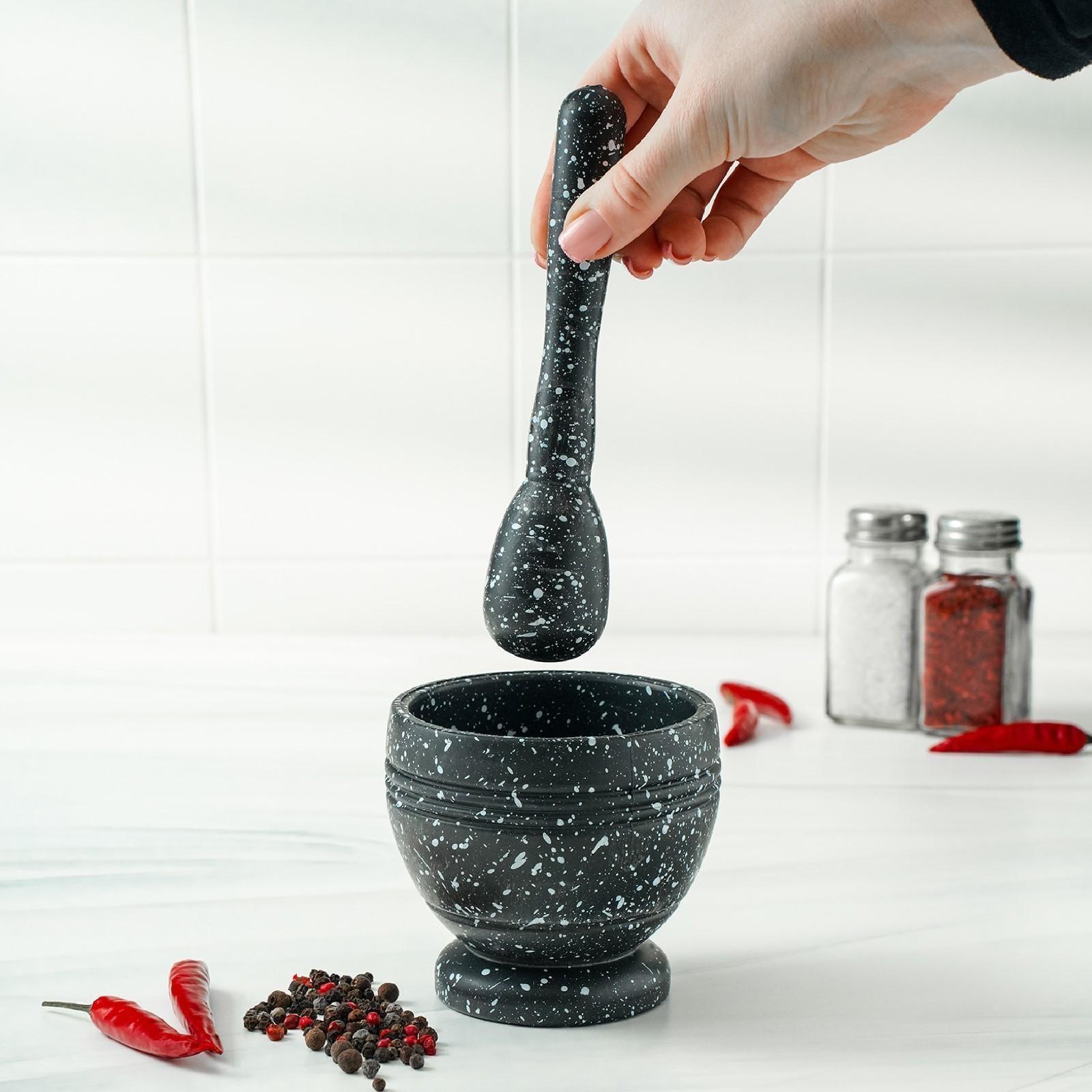 Ступка с пестиком «Чёрный мрамор», пластик, диаметр 10 см