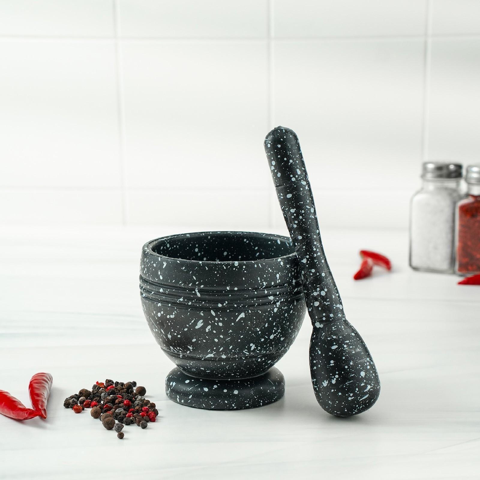 Ступка с пестиком «Чёрный мрамор», пластик, диаметр 10 см