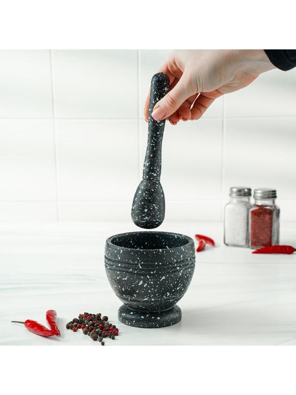 Ступка с пестиком «Чёрный мрамор», пластик, диаметр 10 см